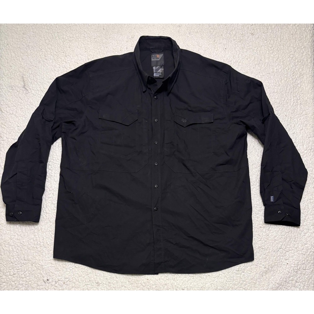 5.11 Tactical Mens Button-up Tactical Shirt 2XL Black Solid Long Sleeve 5010